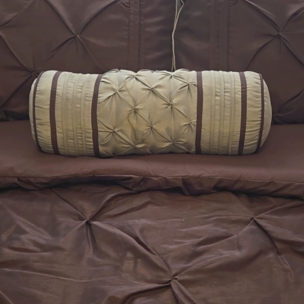 Decorative Roll Pillow‎ - Silvery Grey and Plum